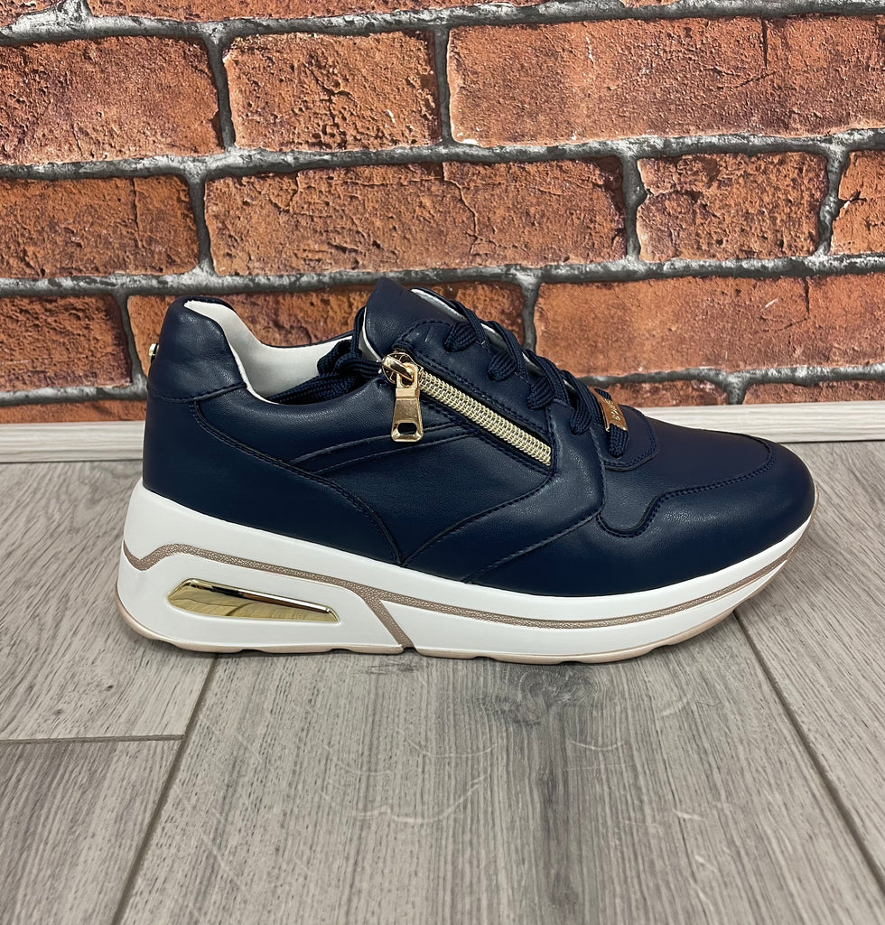 Lloyd and Pryce Womens Tommy Bowe Steed Zip Wedge Trainer in Navy