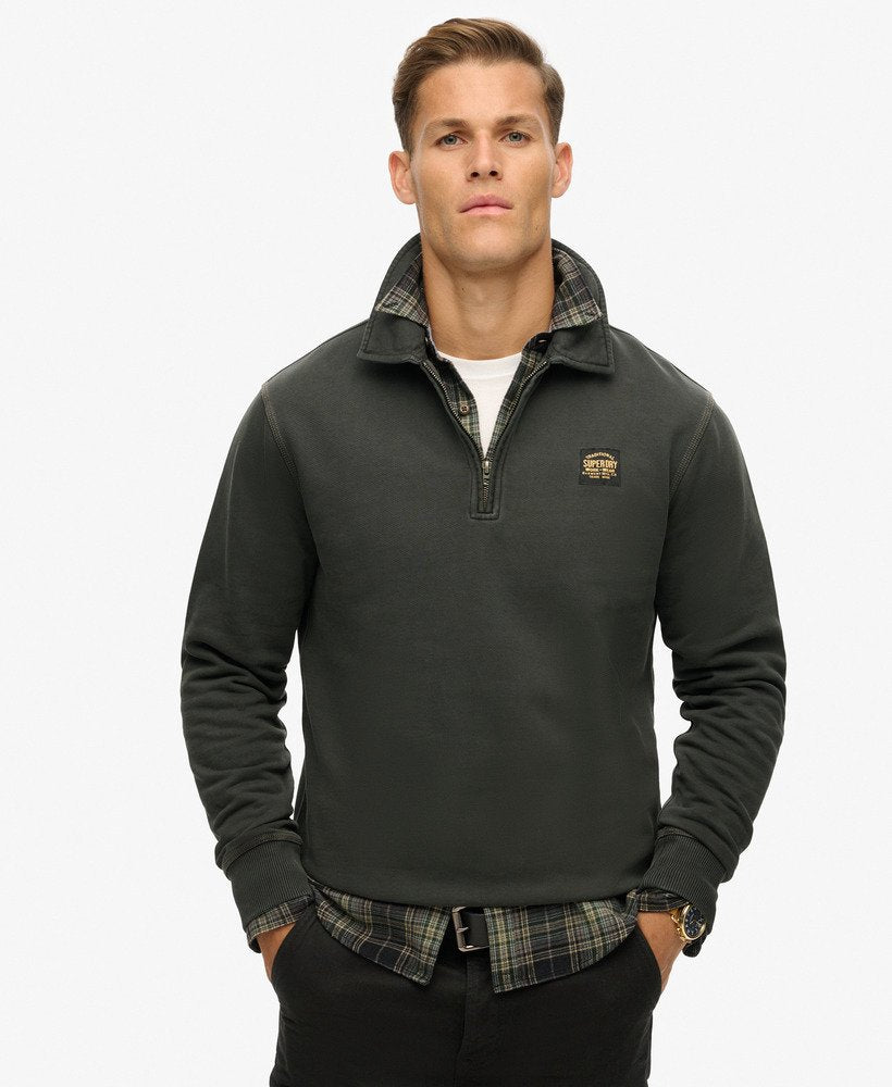 Superdry Contrast Stitch Half Zip Thru in Washed Black