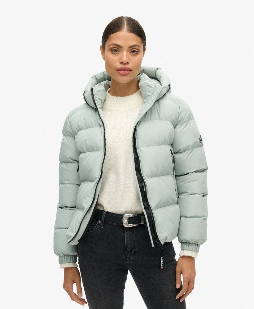 Women’s Superdry Hooded Sports Puffer Jacket in Puritan Grey