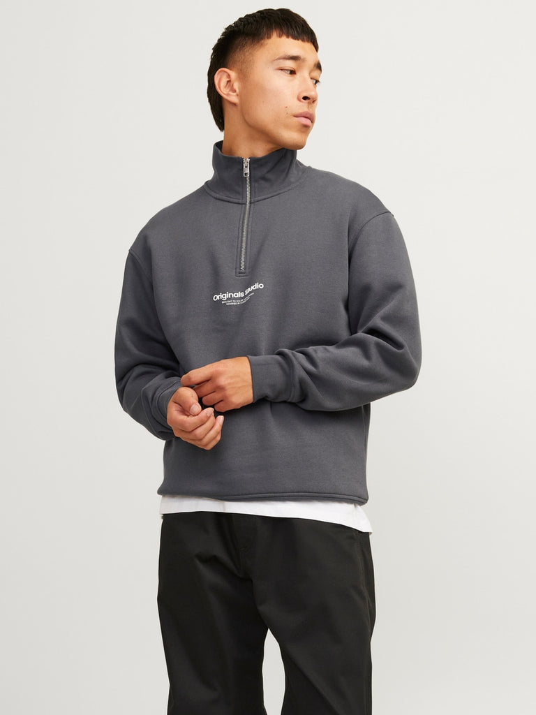 Jack&Jones Text Half Zip Sweatshirt in Iron Gate