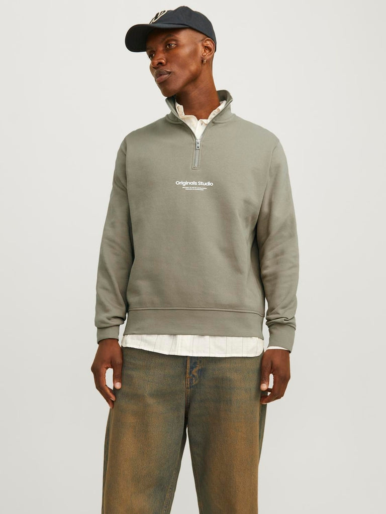 Jack&Jones Text Half Zip Sweatshirt in Silver Sage