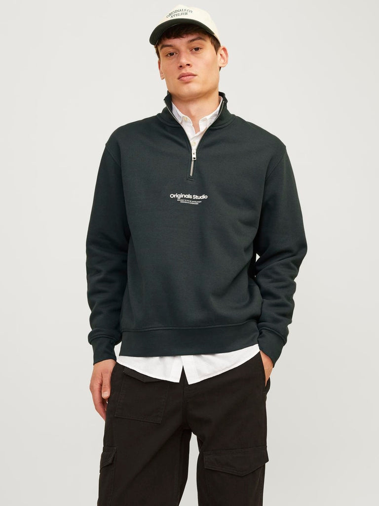 Jack&Jones Text Half Zip Sweatshirt in Forrest River