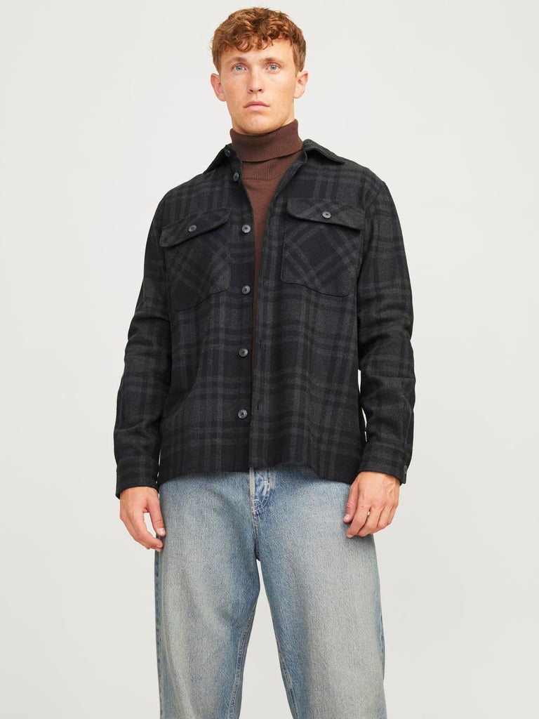 Jack&Jones Comfort Fit Overshirt in Black/Grey