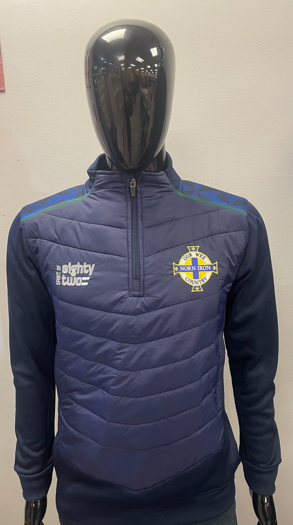 Northern Ireland Retro Football Spirit of 82 Quarter Zip Jacket in Navy with Blue Diamond