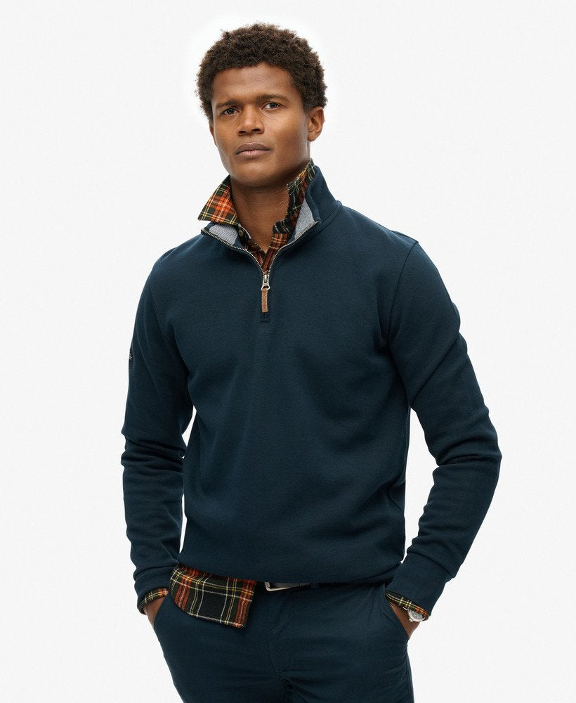 Superdry Core Pique Henley Quarter Zip in Navy