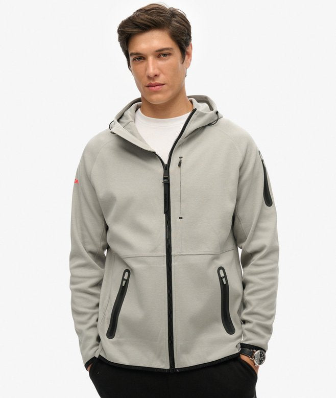 Superdry Tech Logo Loose Zip Hoodie In Slate Iron