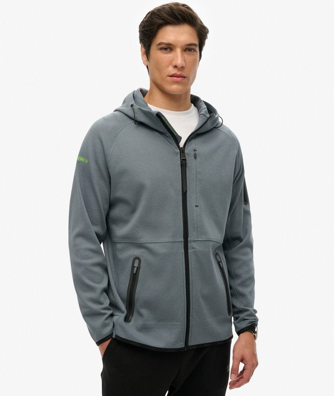 Superdry Tech Logo Loose Zip Hoodie In Stormy Weather Blue