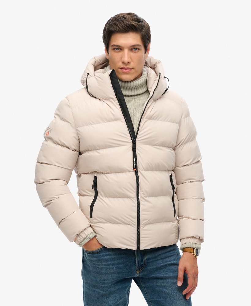 Superdry Hooded Sports Puffer Jacket In Chateau Grey